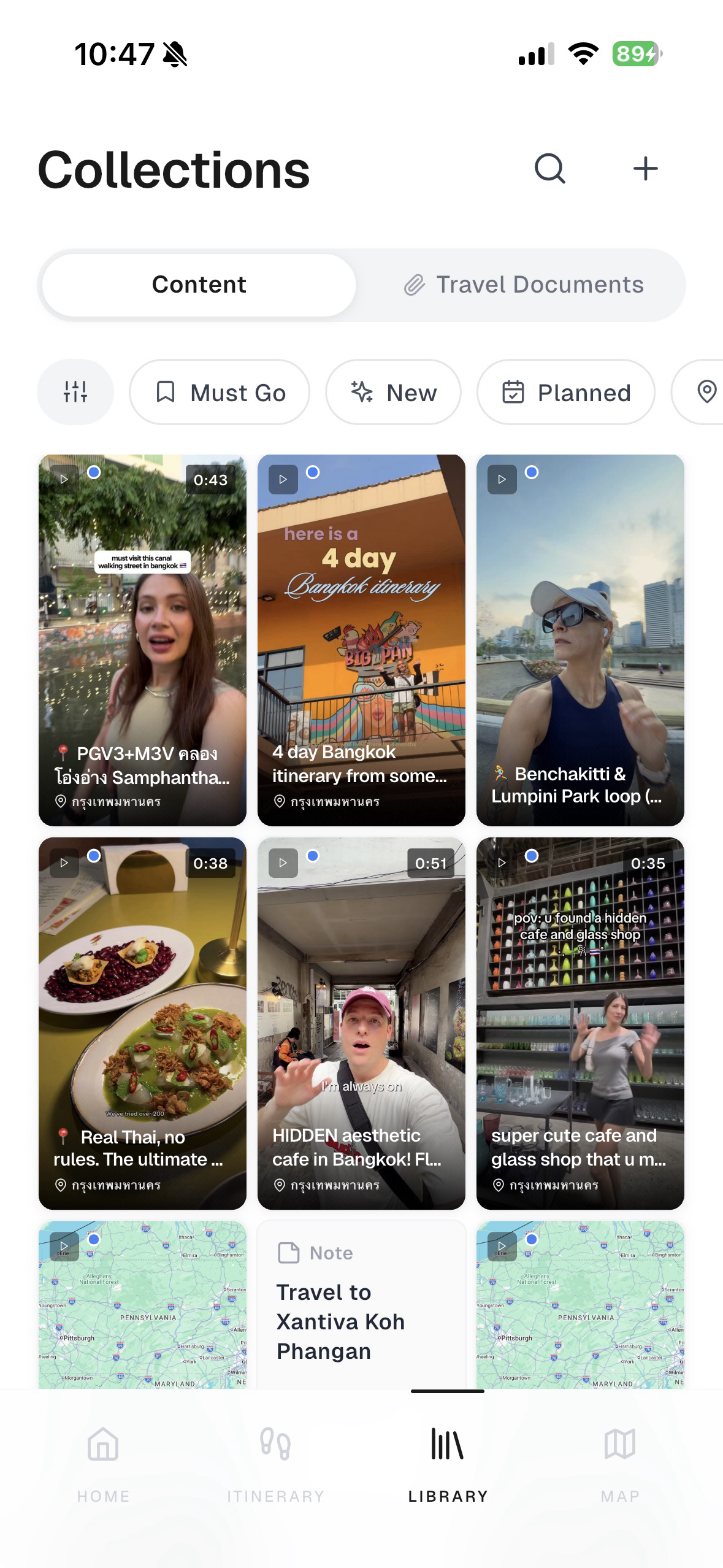 Nomo library with saved travel content