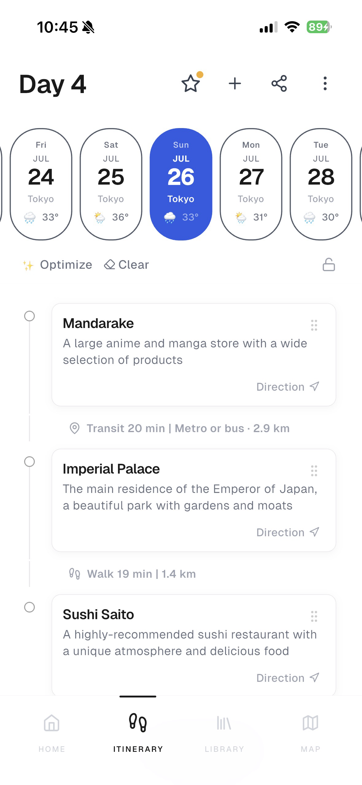 Nomo itinerary built from saved places